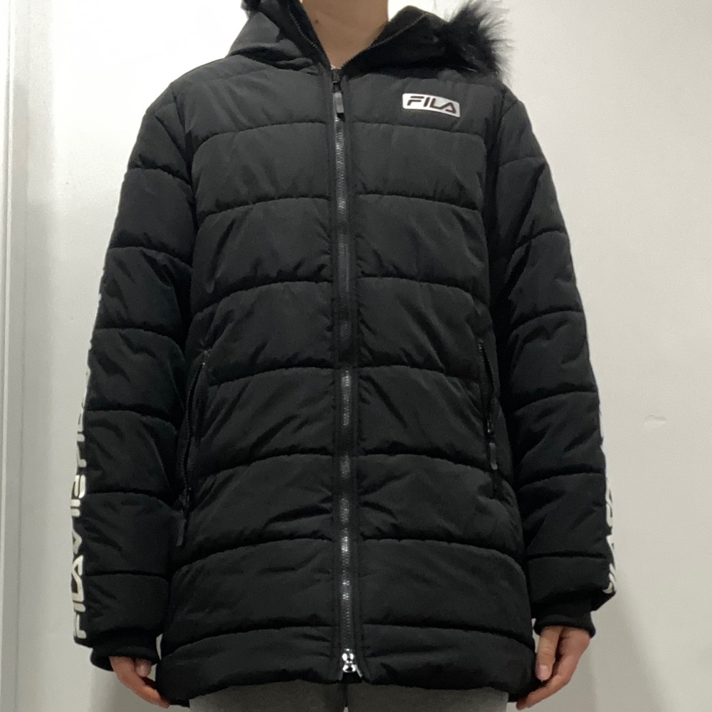 Black Fila puffer jacket with hood